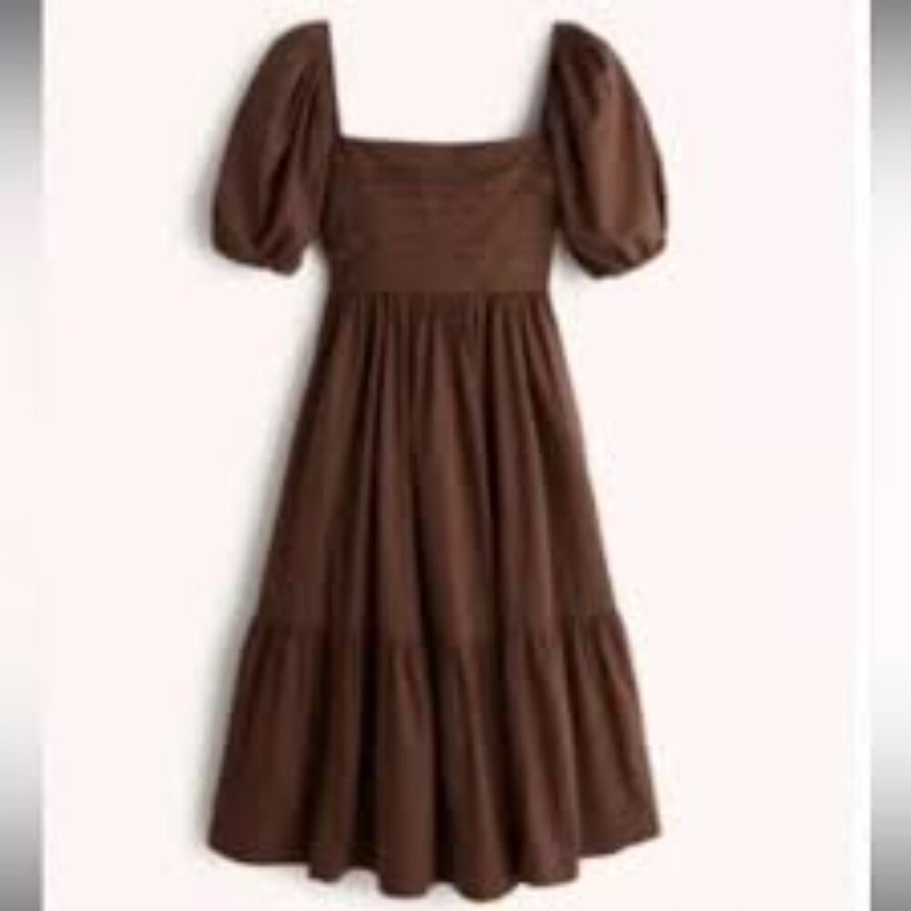 Abercrombie Ruched Puff Sleeve Poplin Midi Dress